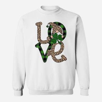 Love Irish Gnome Shamrock Leopard Plaid St Patrick's Day Sweatshirt | Crazezy