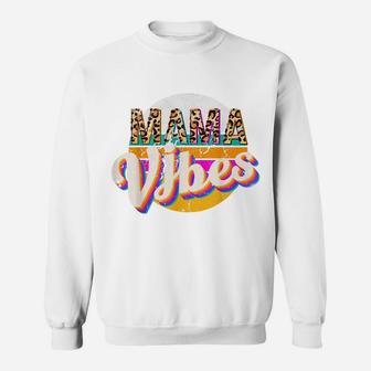 Mama Vibes Leopard Distressed Retro Sunset Summer Vibes Sweatshirt | Crazezy