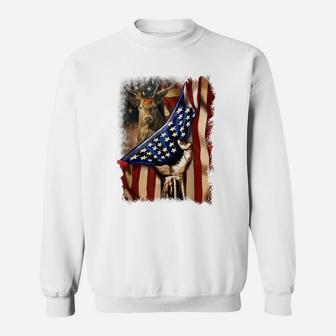 Mens Deer Hunting Father's Day American Flag Hunters 4Th Of July Sweatshirt | Crazezy DE