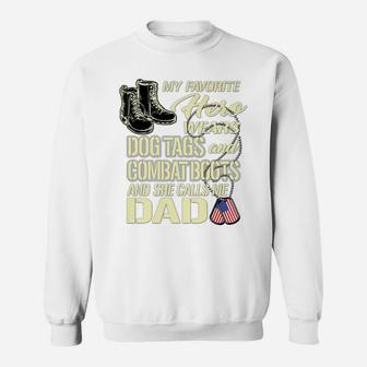 Mens Hero Wears Dog Tags Combat Boots Proud Army Dad Of Daughter Sweatshirt | Crazezy