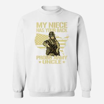 Mens My Niece Has Your Back - Proud Army Uncle Military Family Sweatshirt | Crazezy