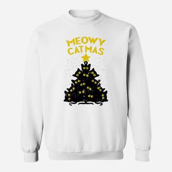 Meowy Catmas Black Cats Tree Funny Cat Owner Christmas Gift Sweatshirt Sweatshirt | Crazezy CA