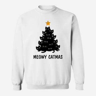 Merry Catmas Xmas Gift Meowy Catmas Funny Cat Christmas Sweatshirt Sweatshirt | Crazezy UK