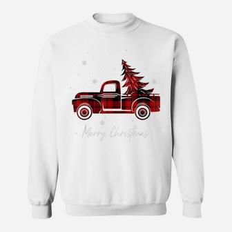 Merry Christmas Buffalo Truck Tree Red Plaid For Men Women Sweatshirt | Crazezy