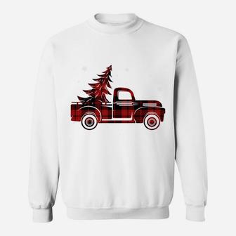Merry Christmas Buffalo Truck Tree Red Plaid For Men Women Sweatshirt | Crazezy