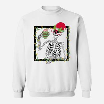 Merry Christmas Funny Santa Hat Christmas Drink Skeleton Sweatshirt | Crazezy