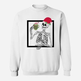 Merry Christmas Funny Santa Hat Christmas Drink Skeleton Sweatshirt Sweatshirt | Crazezy