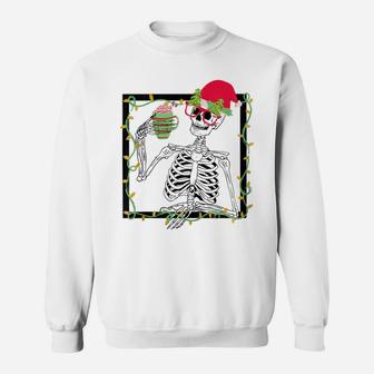 Merry Christmas Funny Santa Hat Christmas Drink Skeleton Zip Hoodie Sweatshirt | Crazezy CA