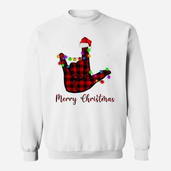 Merry Christmas Sign Language Asl Santa Hat Sweatshirt Sweatshirt | Crazezy