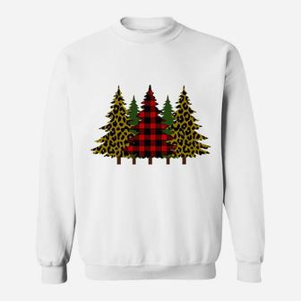 Merry Christmas Tree Leopard And Buffalo Plaid Xmas Tree Sweatshirt Sweatshirt | Crazezy