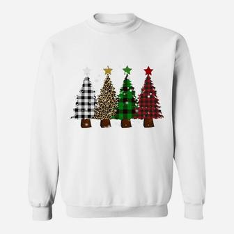 Merry Christmas Trees With Buffalo Plaid And Leopard Design Sweatshirt Sweatshirt | Crazezy CA