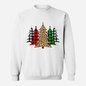Merry Christmas Trees With Leopard & Plaid Print Sweatshirt | Crazezy UK