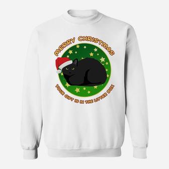 Merry Christmas Your Gift Is In The Litter Box Cat Xmas Sweatshirt Sweatshirt | Crazezy