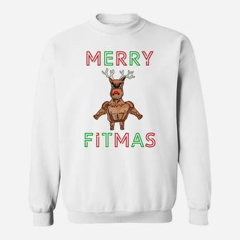 Merry Fitmas Christmas Reindeer Bodybuilding Weight Training Sweatshirt | Crazezy CA