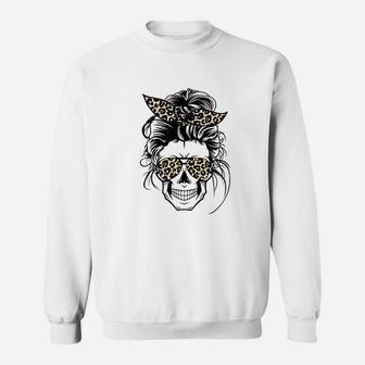 Messy Bun Skull Leopard Sweatshirt - Thegiftio UK