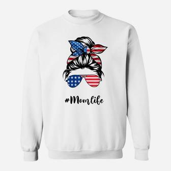 Mom Life Messy Bun America Flag Mothers Day Gift 4Th Of July Sweatshirt | Crazezy