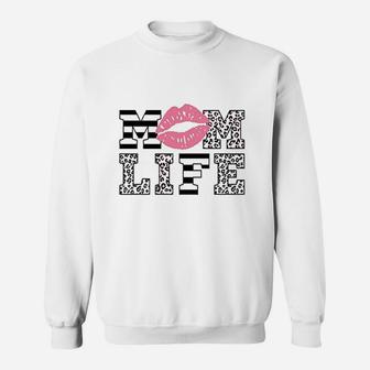 Mom Life Women Leopard Lips Sweatshirt | Crazezy