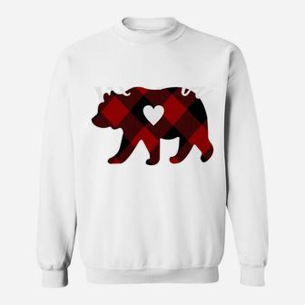 Momma Bear Christmas Buffalo Plaid Red White & Black Gift Sweatshirt | Crazezy UK