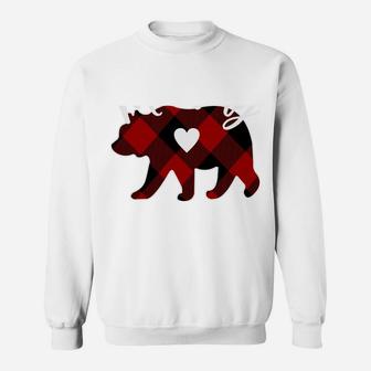 Mommy Bear Christmas Buffalo Plaid Red White & Black Gift Sweatshirt | Crazezy UK