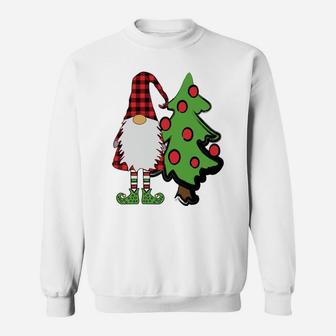 Nordic Gnome Christmas Tree Tomte Nisse Holiday Cute Plaid Sweatshirt | Crazezy