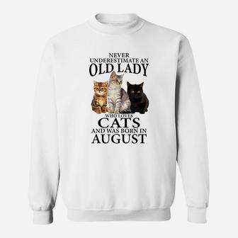 Old Lady Who Loves Cat And Was Born In August Funny Gift Sweatshirt | Crazezy DE