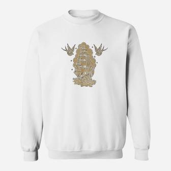 Old School Sailor Tattoo Clipper Ship And Swallows Sweatshirt | Crazezy CA