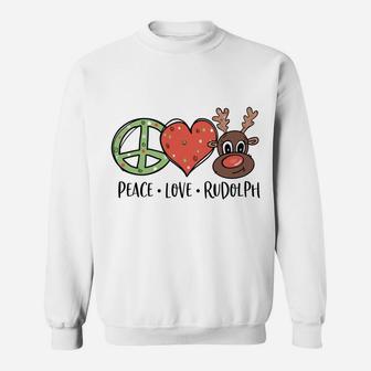 Peace Love & Rudolph Reindeer Christmas Xmas Kids Girls Sweatshirt | Crazezy