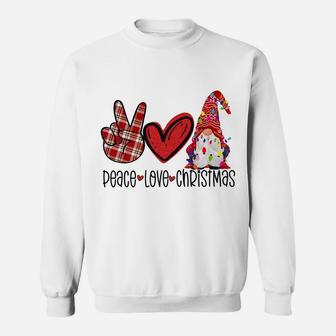 Peace Love Christmas Cute Xmas Gnome Plaids Family Pajama Sweatshirt | Crazezy