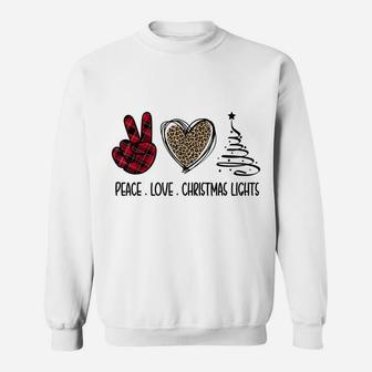 Peace Love Christmas Lights Buffalo Plaid Red Leopard Xmas Sweatshirt | Crazezy DE