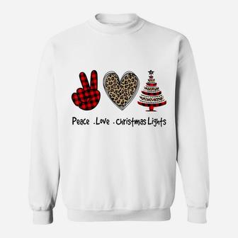 Peace Love Christmas Tree Leopard Buffalo Plaid Red Xmas Sweatshirt | Crazezy CA