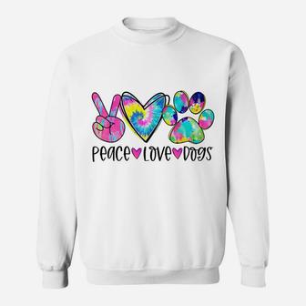 Peace Love Dogs Tie Dye Dog Paw Funny Dog Mom Dog Lover Sweatshirt | Crazezy