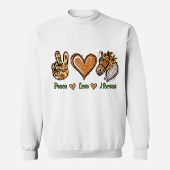 Peace Love Horse Floral Horse Riding Horse Lover Gift Sweatshirt | Crazezy