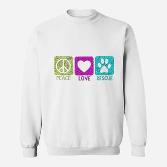 Peace Love Rescue Dogs Retro Distressed Graphic Design Sweatshirt | Crazezy CA