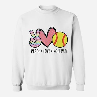 Peace Love Softball Cute Design For Women Teen Little Girls Sweatshirt | Crazezy UK