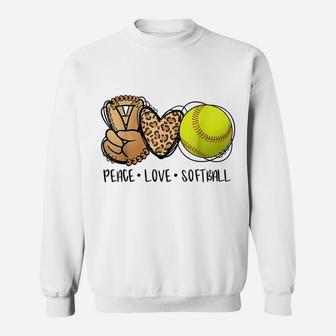 Peace Love Softball Mom Leopard Print Mother's Day Softball Sweatshirt | Crazezy