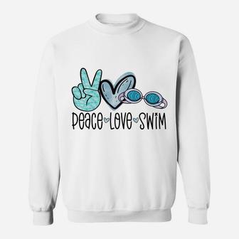 Peace Love Swim Funny Swimming Googles Swimmer Sweatshirt | Crazezy
