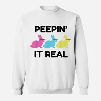 Peepin It Real Clothing Easter Egg Hunting Bunny Lover Gift Sweatshirt | Crazezy CA