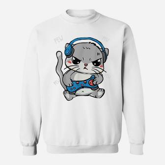 Pew Pew Gamer Cat Video Gamer And Cat Lover Sweatshirt | Crazezy