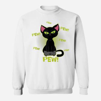 Pew Pew Pew Funny Black Cat Video Game Lovers Controller Sweatshirt | Crazezy UK