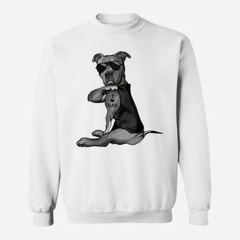 Pitbull Dog Tattoo I Love Dad - Father's Day Sweatshirt | Crazezy