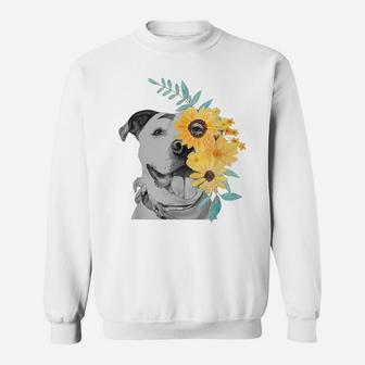 Pitbull Face Flower Shirt Pitbull Mom Gift Pittie Mom Shirt Sweatshirt | Crazezy