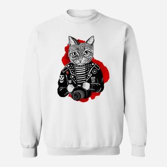 Punk Rock Cat Print For Cat Lovers - Dad's Mom's Gift Tee Sweatshirt | Crazezy DE