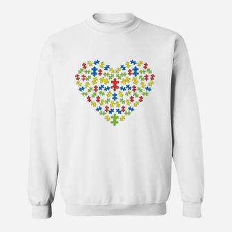 Puzzles Heart Love Awareness Mom Dad Teacher Parents Sweatshirt | Crazezy AU