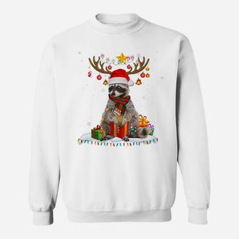 Raccoon Reindeer Xmas Light Christmas Ornaments Santa Lover Sweatshirt | Crazezy UK