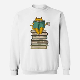 Reading Cat - Funny Book & Tea Lover Gift Sweatshirt | Crazezy UK