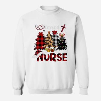 Red Buffalo Plaid Leopard Nurse Christmas Blessed Nurse Xmas Sweatshirt Sweatshirt | Crazezy CA