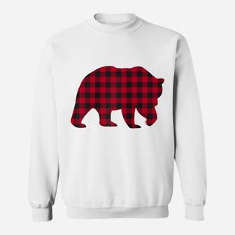 Red Plaid Bear Christmas Matching Buffalo Family Pajama Raglan Baseball Tee Sweatshirt | Crazezy CA