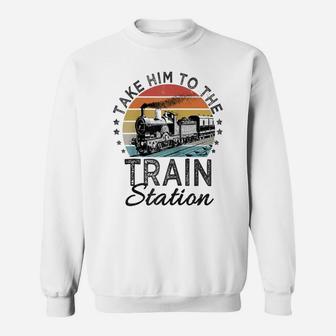 Retro Style Take Him To The Train Station Funny Vintage Raglan Baseball Tee Sweatshirt | Crazezy DE