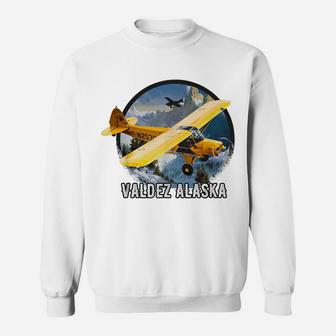 Retro Vintage Airplane Flying Mountain Pilot - Valdez Alaska Sweatshirt | Crazezy