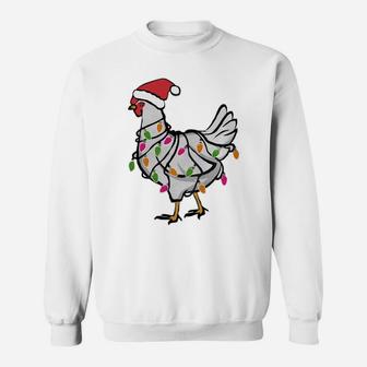 Santa Chicken Christmas Twinkling Lights Funny Chicken Lover Sweatshirt | Crazezy DE